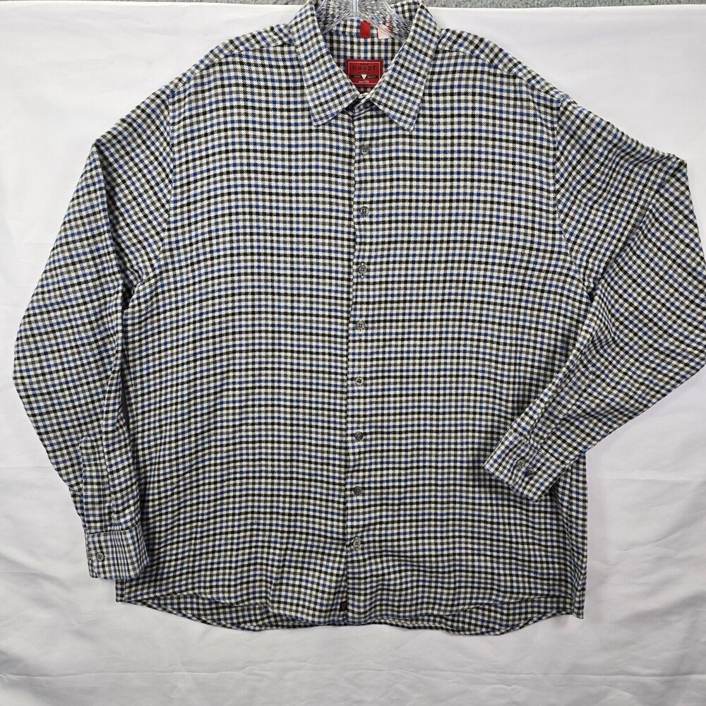 Haupt Men's Gray/Blue Plaid Button Up Long Sleeve Shirt Size 2XL 18
